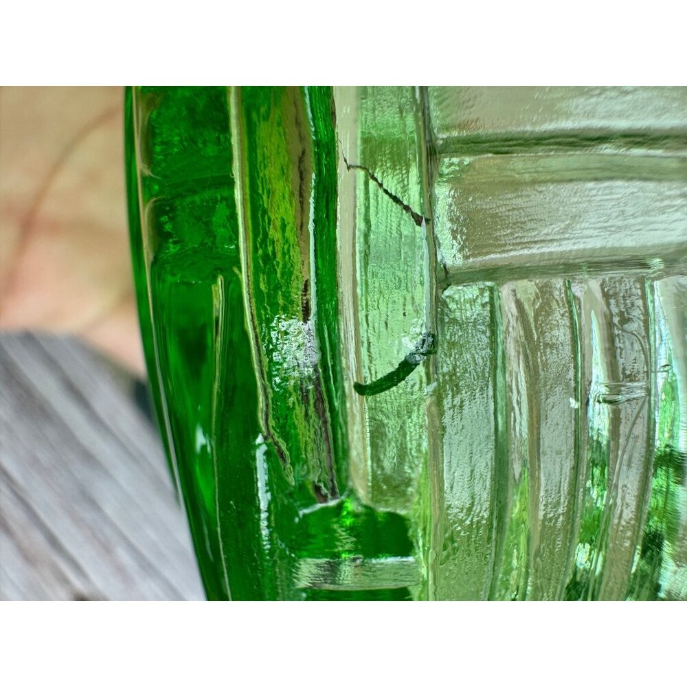 L.E. Smith Apple Green Wicker Pattern Glass Bowl – 1930s Depression Glass - Picture 8 of 8